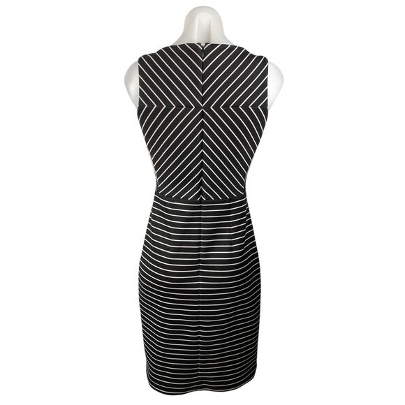 Michael Kors Womens Black Striped Sleeveless Back Zip Mini Pencil Sheath Dress 2 - Picture 2 of 4
